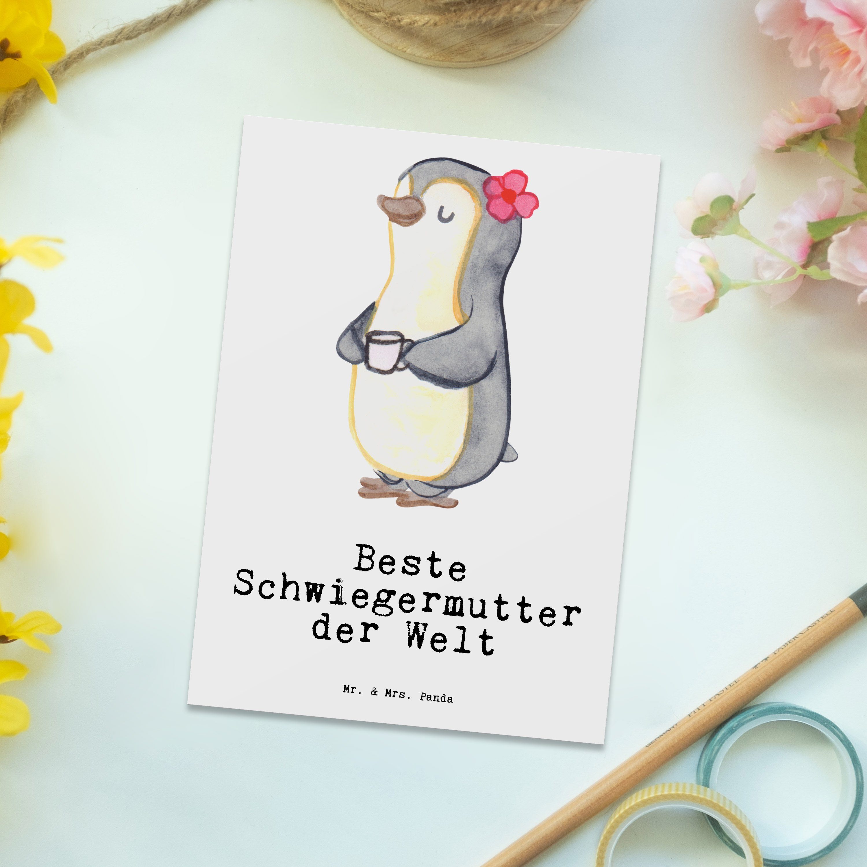 - Schwiegermutter Welt Mr. Geschenk, Weiß der Postkarte & Beste Danke, Mrs. Panda - Gruß Pinguin
