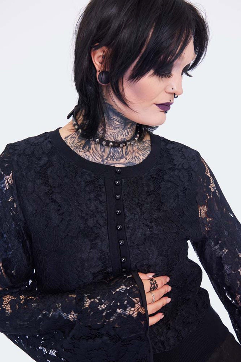 Jawbreaker Strickjacke Lace Flare Sleeve Cardigan Goth Gothic Grufti Spitze