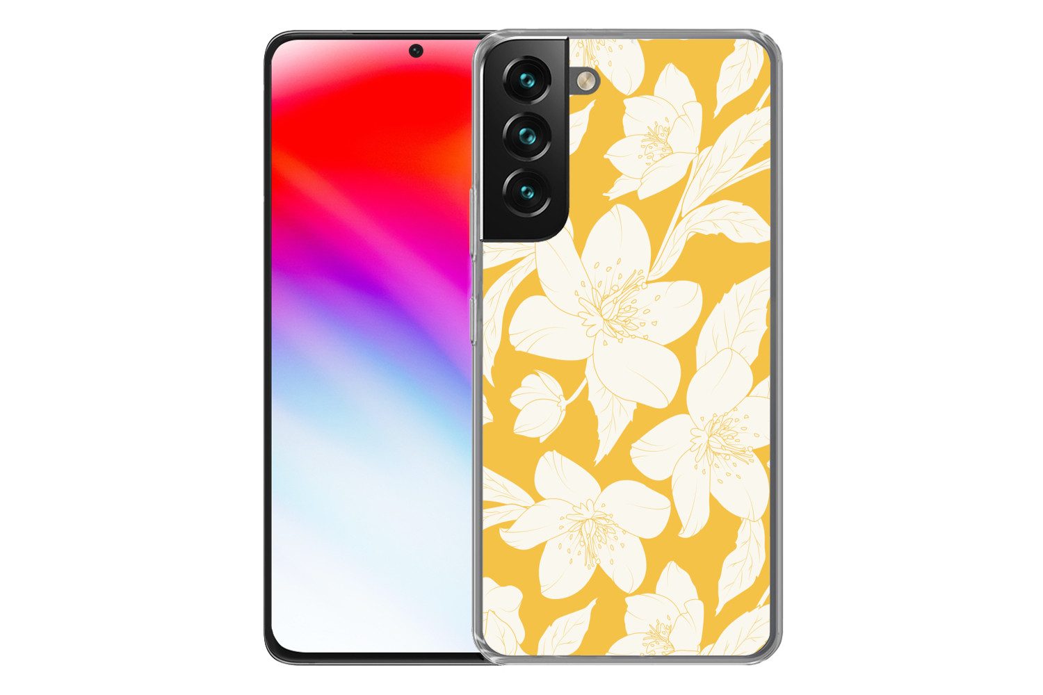 MuchoWow Handyhülle für Samsung Galaxy S22 Plus Blumen - Muster - Gelb - Weiß, Phone Case, Silikon, Schutzhülle Dünn