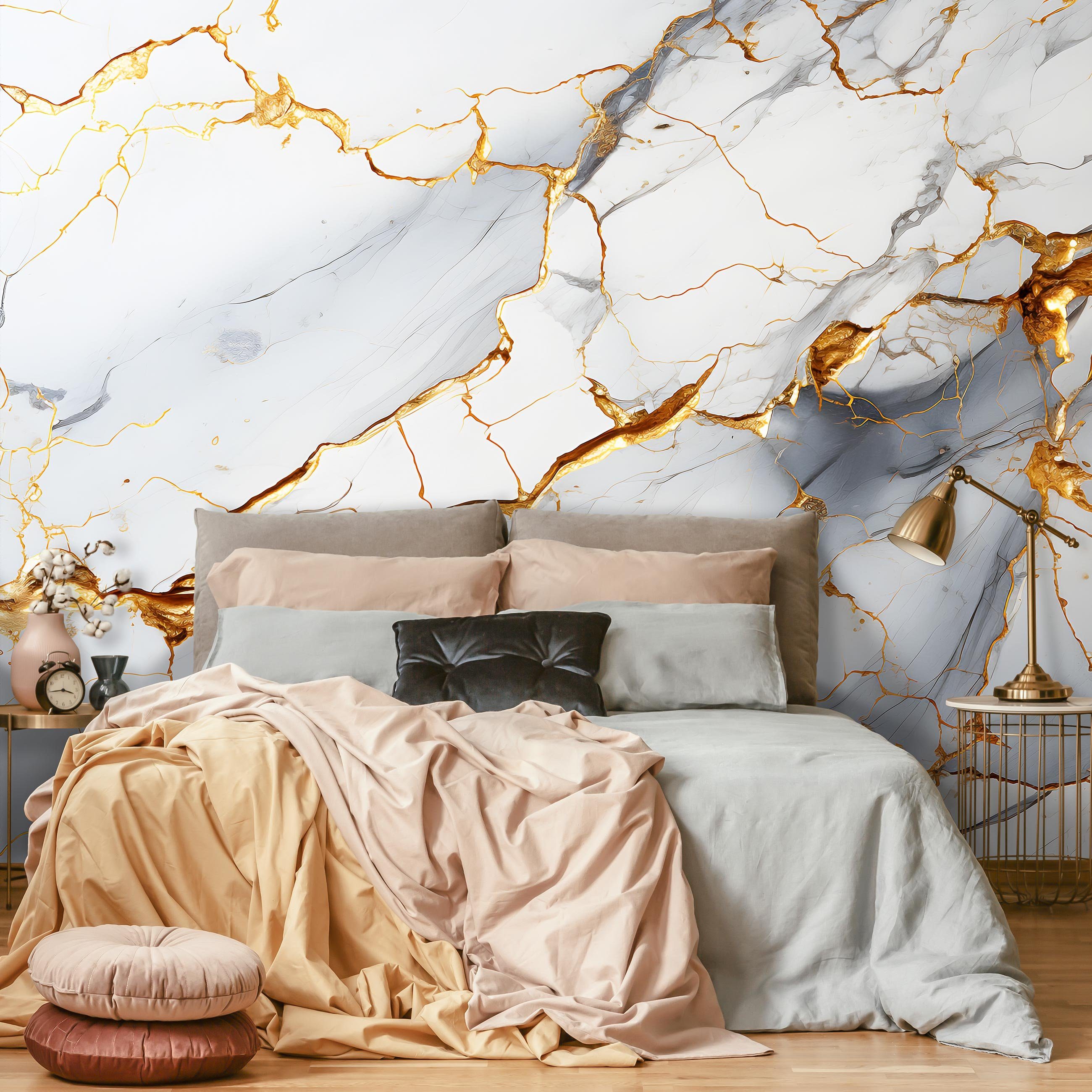 Tapete Wandtapete, Kleister Vinyl, Vlies Motivtapete Vlies Marmor inklusive Glamour, Schlafzimmer Fototapete Wallarena Struktur Gold Wohnzimmer Struktur Glatt Tapete Imitation, Vliestapete