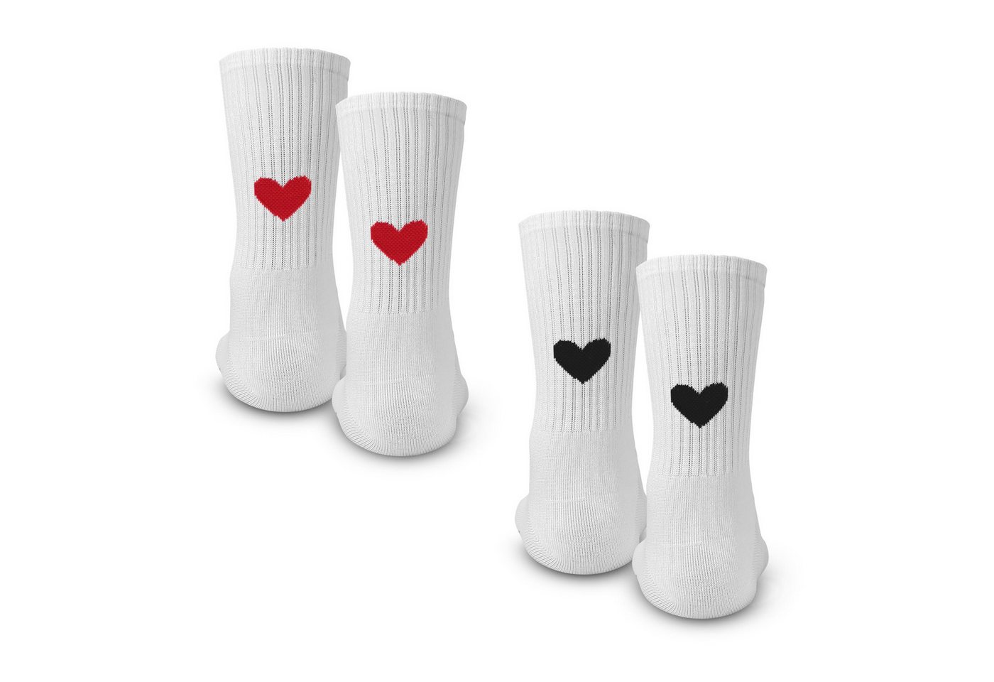 Made by Nami Socken Weiße Crew Socks 2-er Set aus Baumwolle Damen 35-40 (Set, 2 Paar) Weiße Retro Tennis Socken mit Herzen, atmungsaktiv