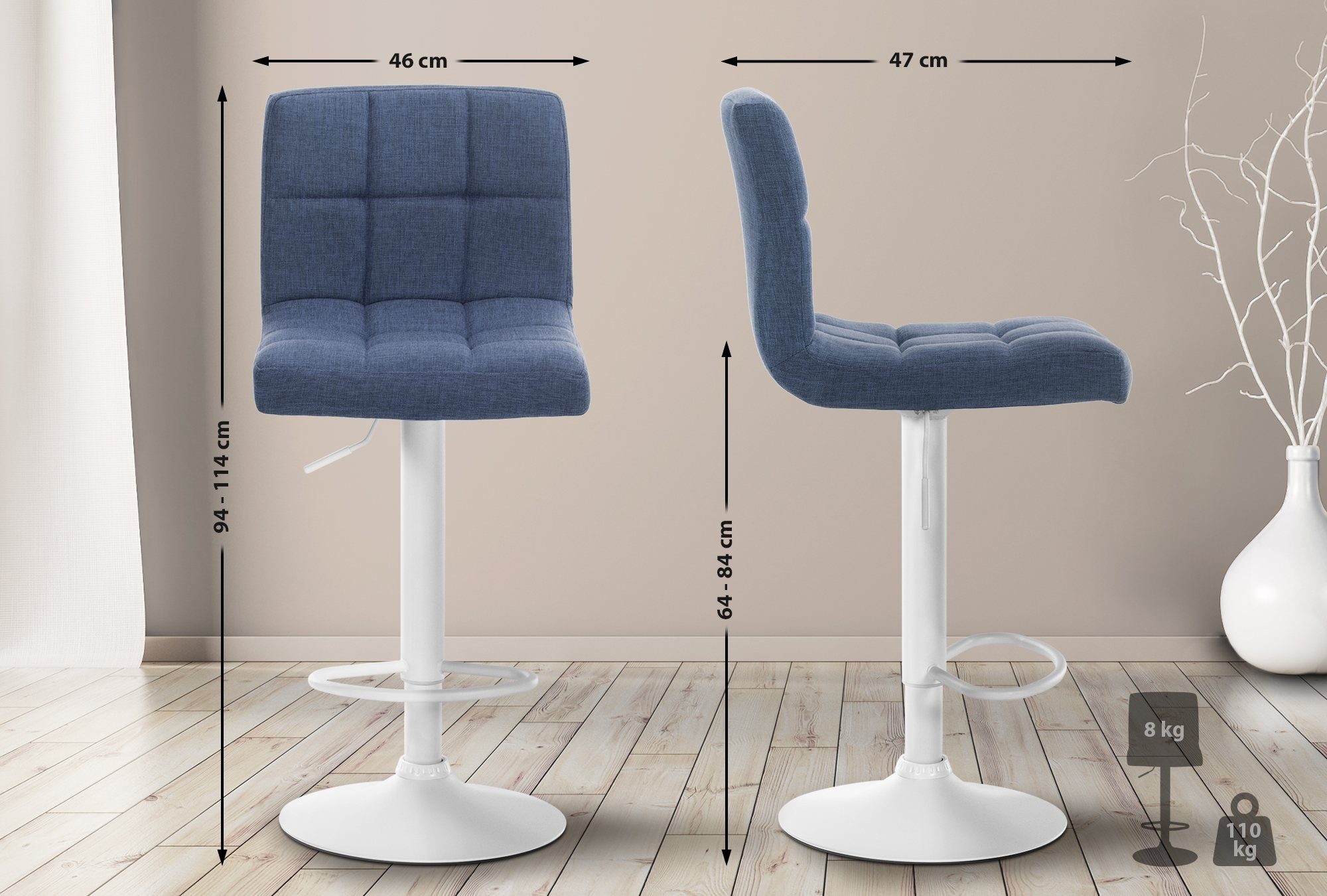 CLP Barhocker Calma Stoff (2er Set, 2 St., 2er), höenverstellbar und 360° drehbar