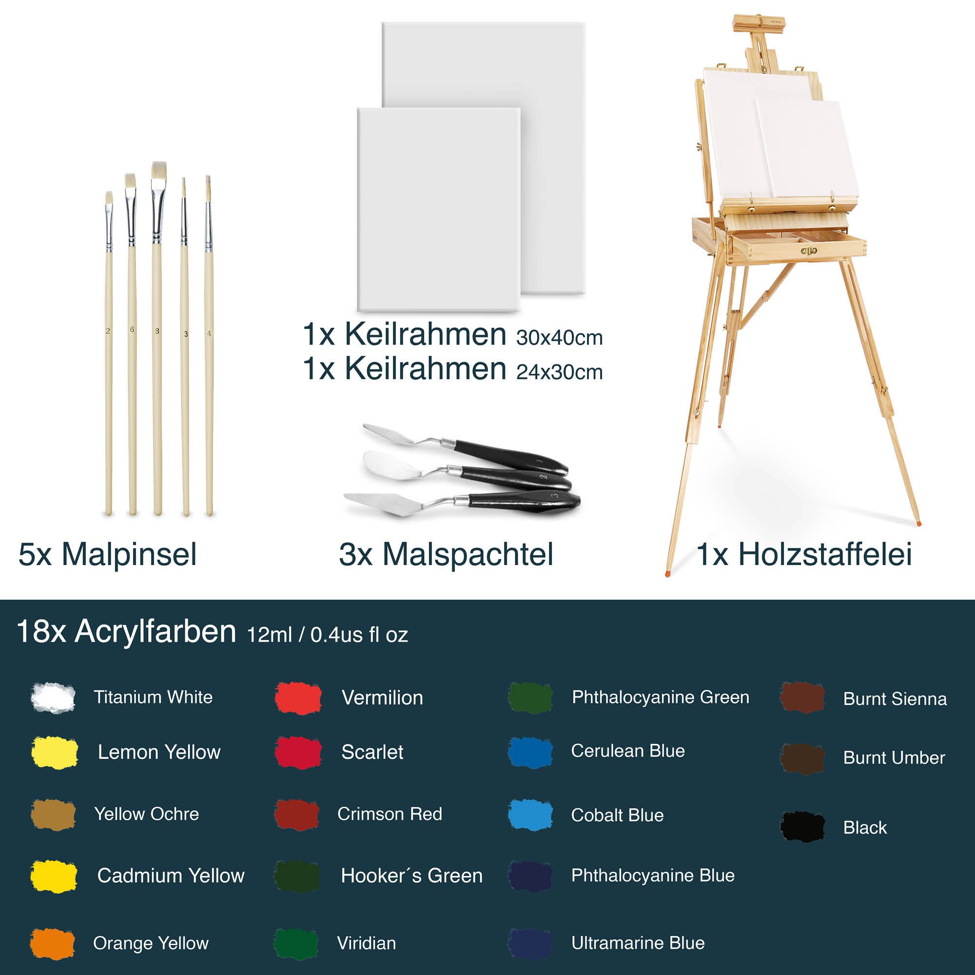 Artina Malerset 30tlg Malset mit Kofferstaffelei Madrid, 30tlg., Acrylfarbe günstig online kaufen