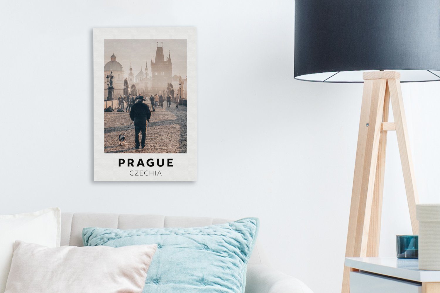 inkl. Zackenaufhänger, bespannt Hund, (1 Leinwandbild - St), Prag Tschechische - Gemälde, OneMillionCanvasses® Republik Leinwandbild cm 20x30 fertig