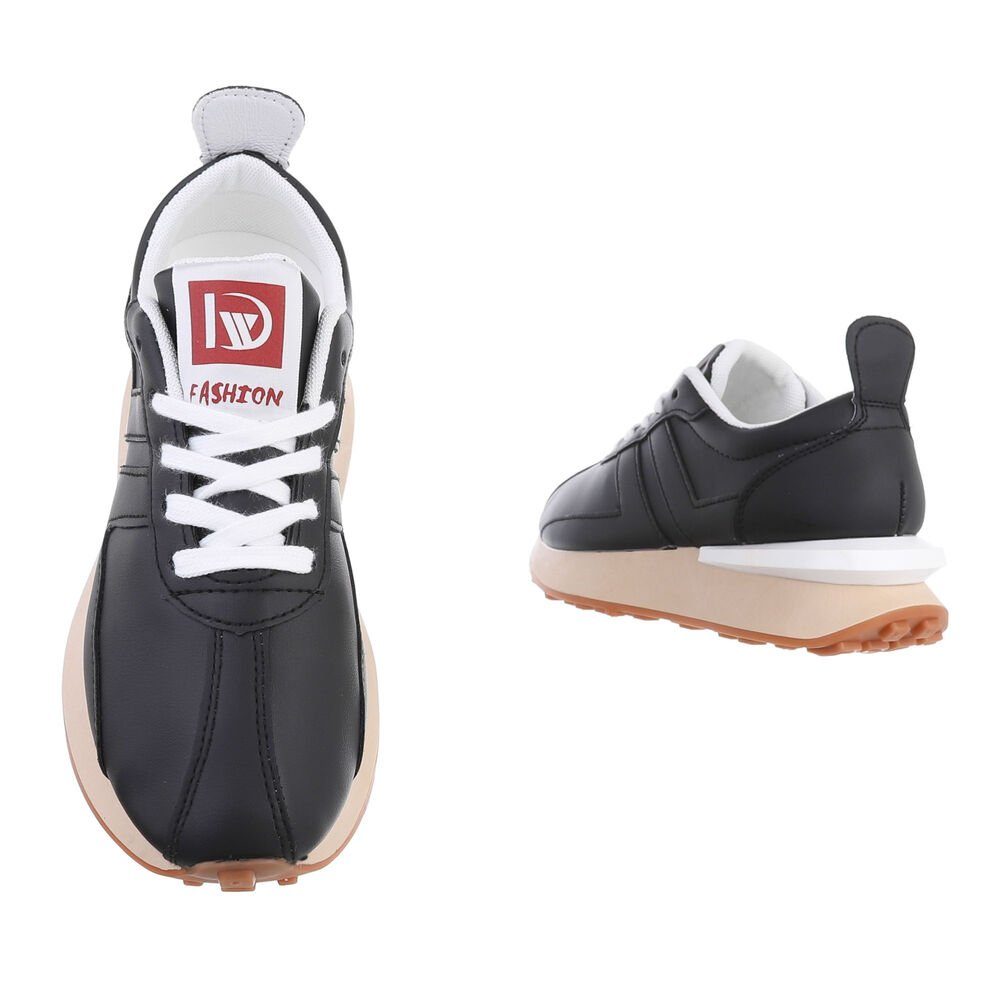 Ital-Design Damen Low-Top Freizeit Schwarz Low in Flach Sneakers Sneaker