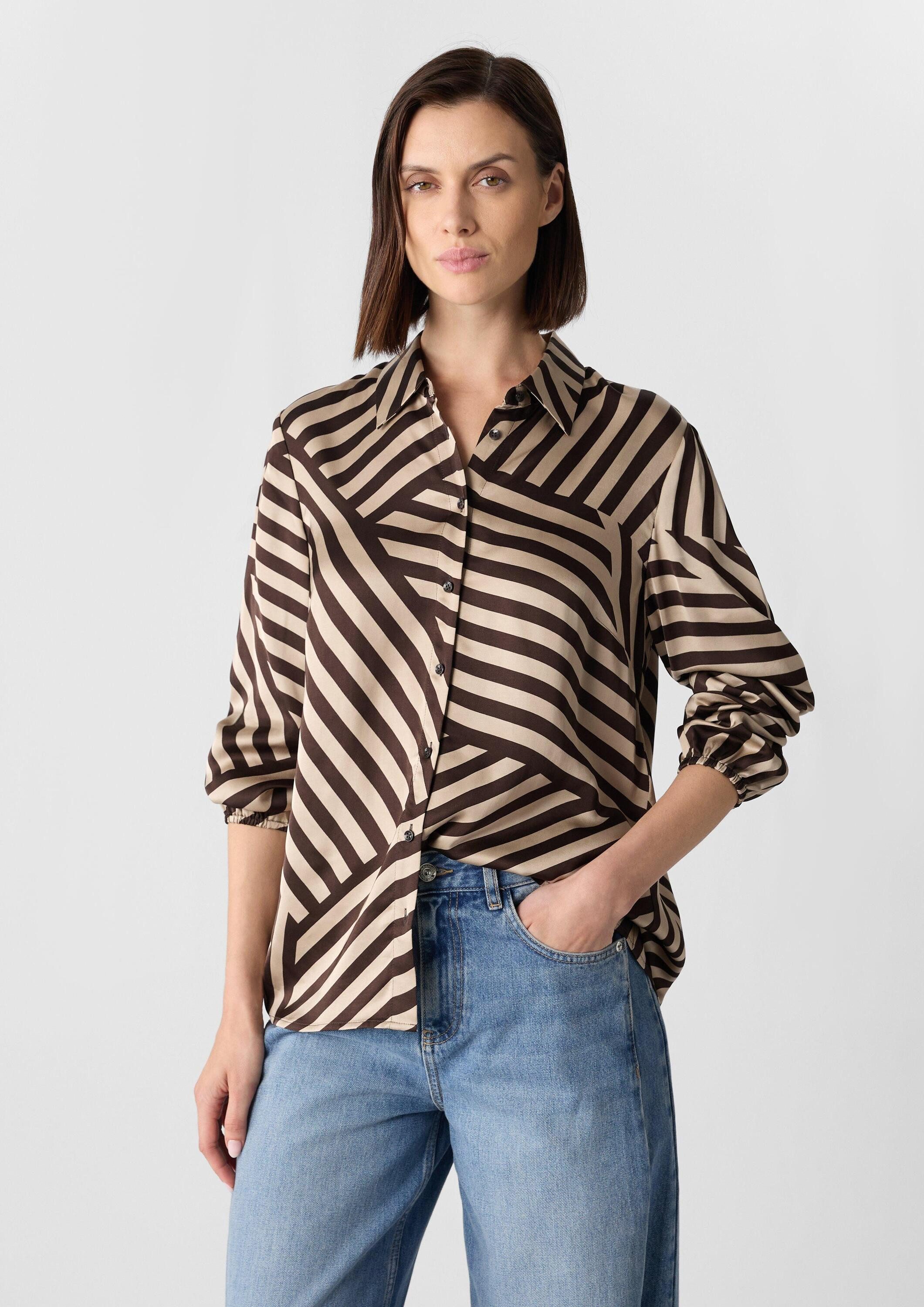 comma Langarmbluse Bluse Satinierte Hemdbluse mit All-over-Print