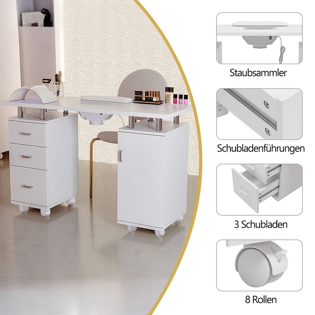 DARDVORLAG Arbeitstisch Profi Nageltisch, Nagelrekonstruktion mit Absaugung und Schublade (1-St), mit leistungsstarken elektrischen Absaugung und Staubabscheider