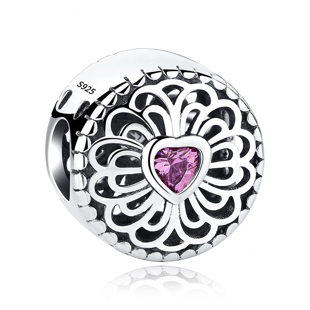 PANDACHARMS Bead Herz im Strahlenkranz Pink Charm für Charm Armband, Silber günstig online kaufen
