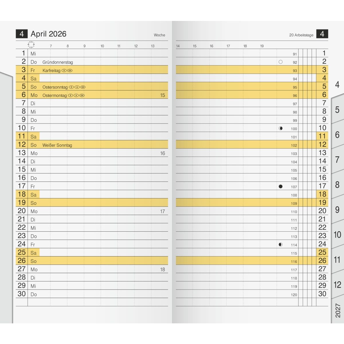 rido ide Taschenkalender Ersatzkalendarium M-planer 8,7x15,3cm 1 Monat/2 Seiten mit Registersch