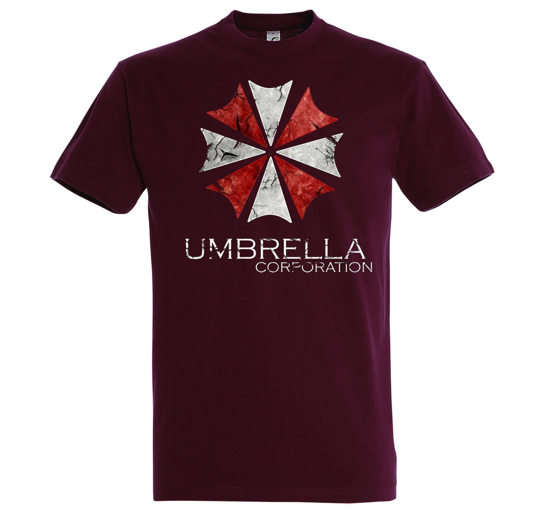 Shirt Designz trendigem Frontprint mit Umbrella Burgund Herren T-Shirt Youth Corparation