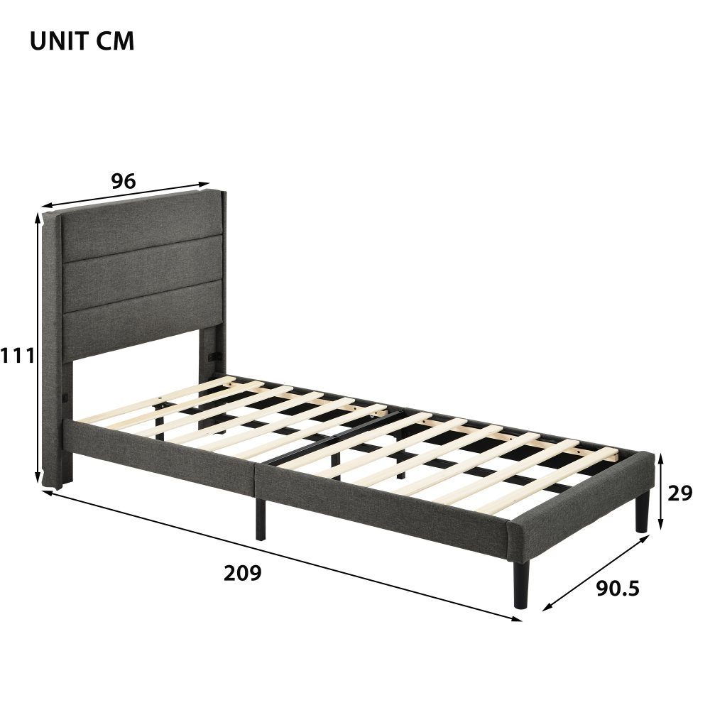 Bettgestell mit Bett ohne (1er 200 BlingBin 1-tlg., Kopfteil & Ohne Lattenrost Set, Grau Einzelbett/Doppelbett Grau Polsterbett Grau 90/140 Matratze), x Matratze | cm |