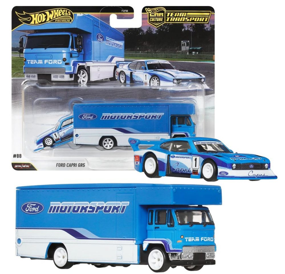 Hot Wheels Spielzeug-Rennwagen Ford Capri GR5 & Fleet Flyer Hot Wheels Team Transport Fahrzeuge