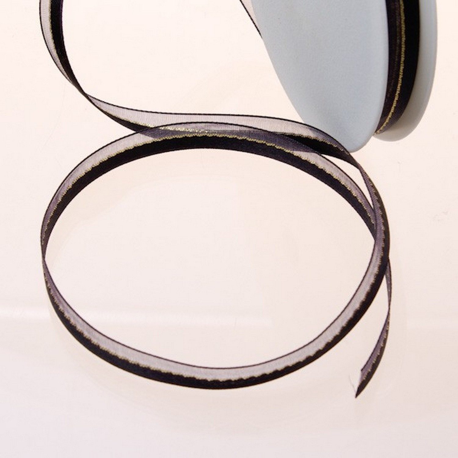 Deko AS Dekoobjekt Halb Organza, halb Satin mit feinem Goldfaden schwarz - 10 mm Breite