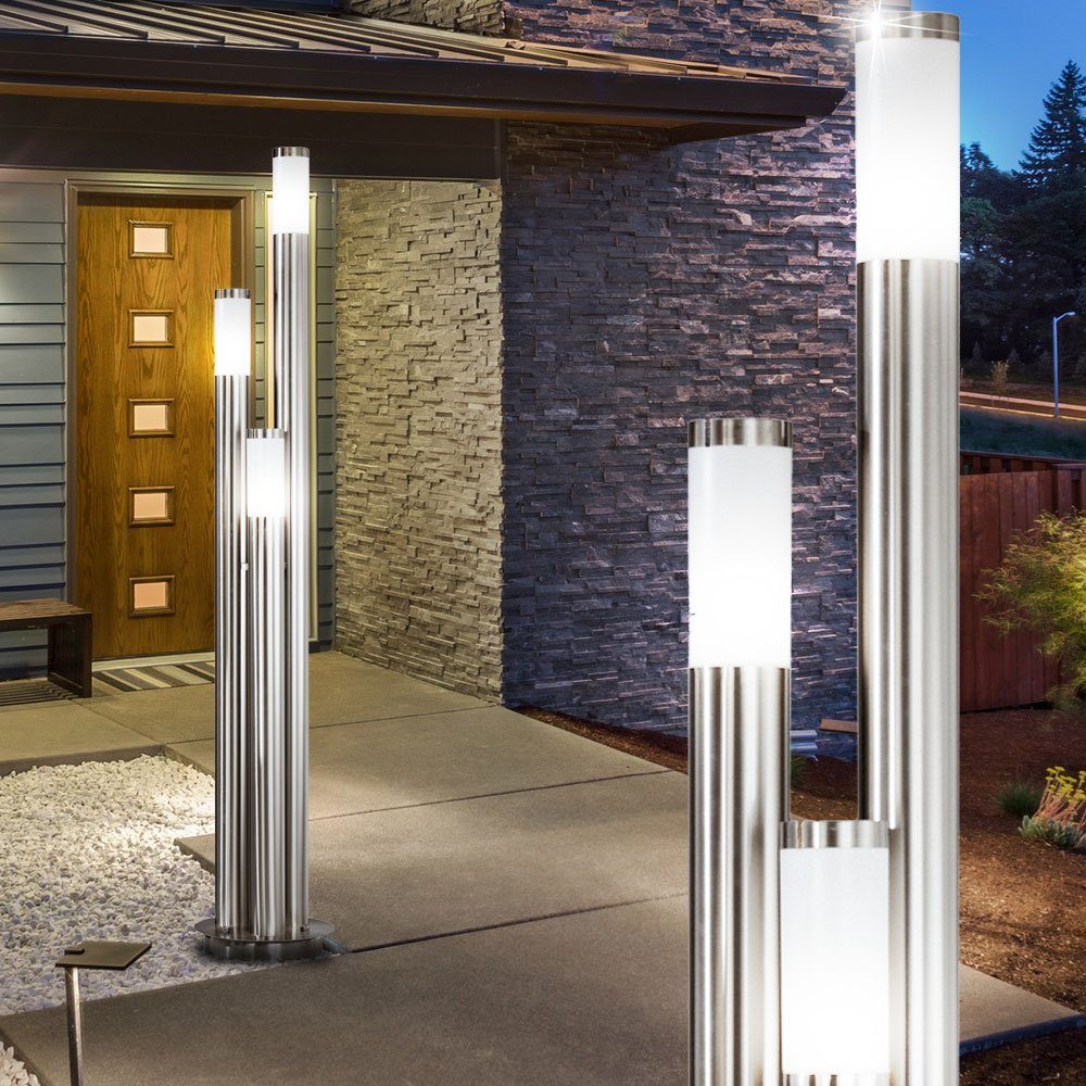 etc-shop LED Außen-Stehlampe, Leuchtmittel Außenleuchte schwarz inklusive, Silber Gartenlampen Warmweiß, braun Stehlampe Wegeleuchte außen