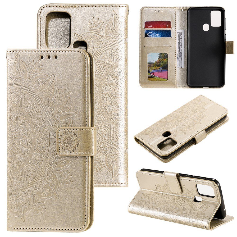 CoverKingz Handyhülle Huawei P Smart [2020] Handy Hülle Flip Case Cover Etui Mandala Gold, Klapphülle Schutzhülle mit Kartenfach Schutztasche Motiv Mandala
