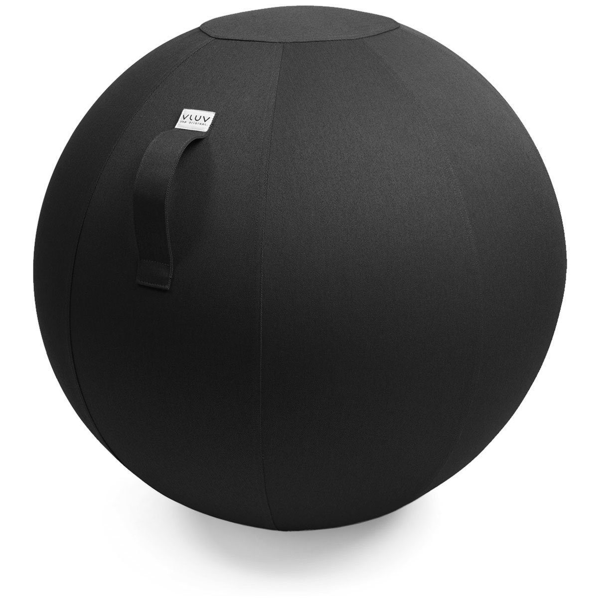 VLUV Sitzball BOL LEIV Stoff-Sitzball, ergonomisches Sitzmöbel für Büro und Zuhause, Farbe: Schwarz, Ø 60cm - 65cm, Möbelbezugsstoff, robust und formstabil, mit Tragegriff