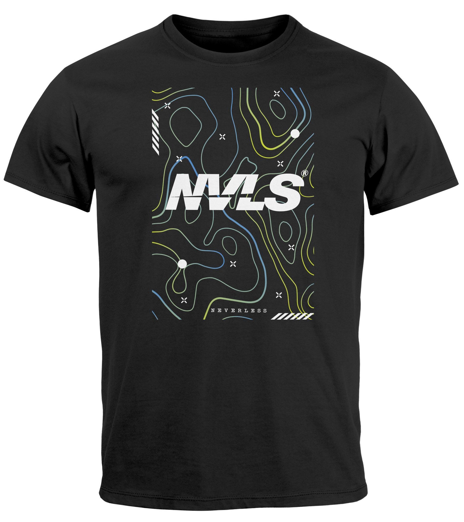 Print-Shirt Herren T-Shirt Print Aufdruck Schriftzug Topografische Illustration
