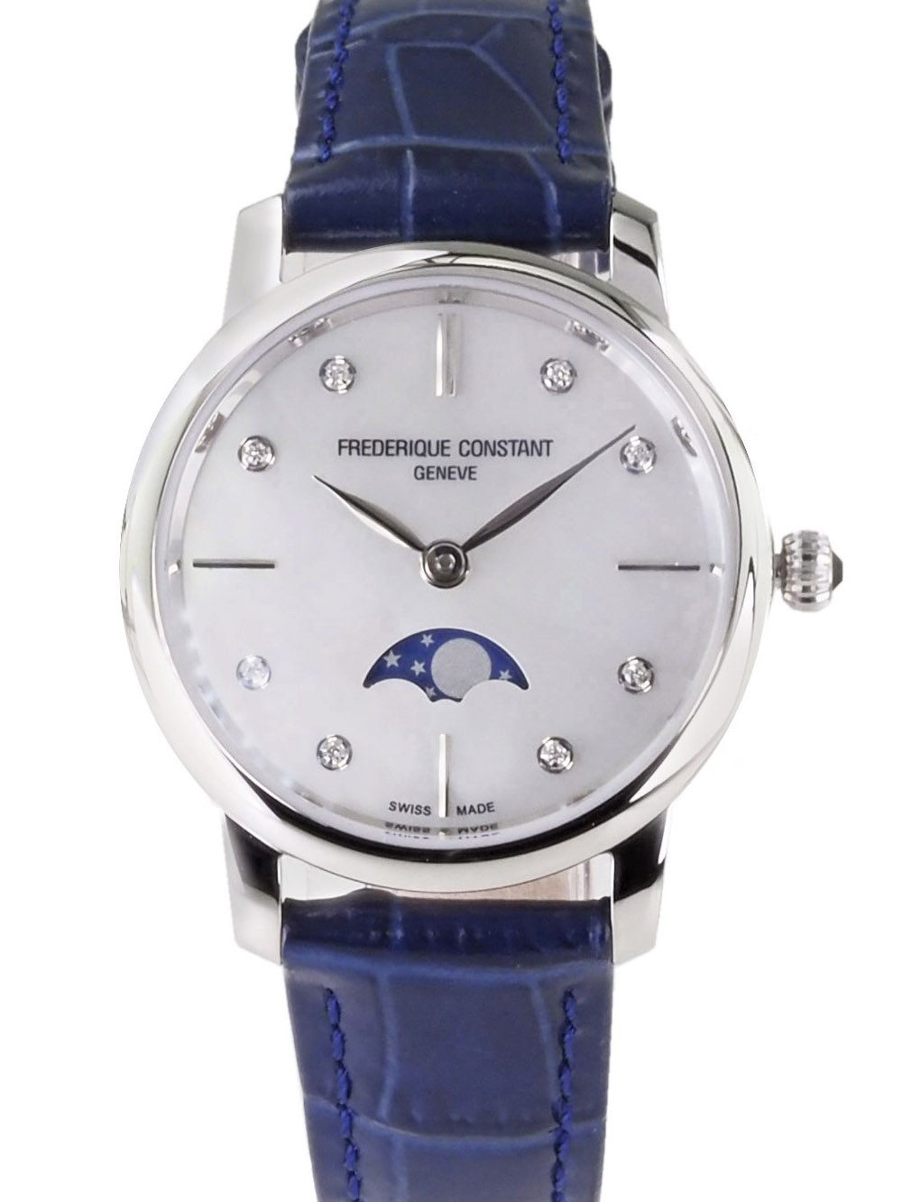 Frederique Constant Schweizer Uhr Damen Uhr Classic 30 mm Ø Moonphase FC-206MPWD1S6 Classic Slimline Ladies Moonphase, Index : 8 Diamanten 0,04 ct, Mondphase