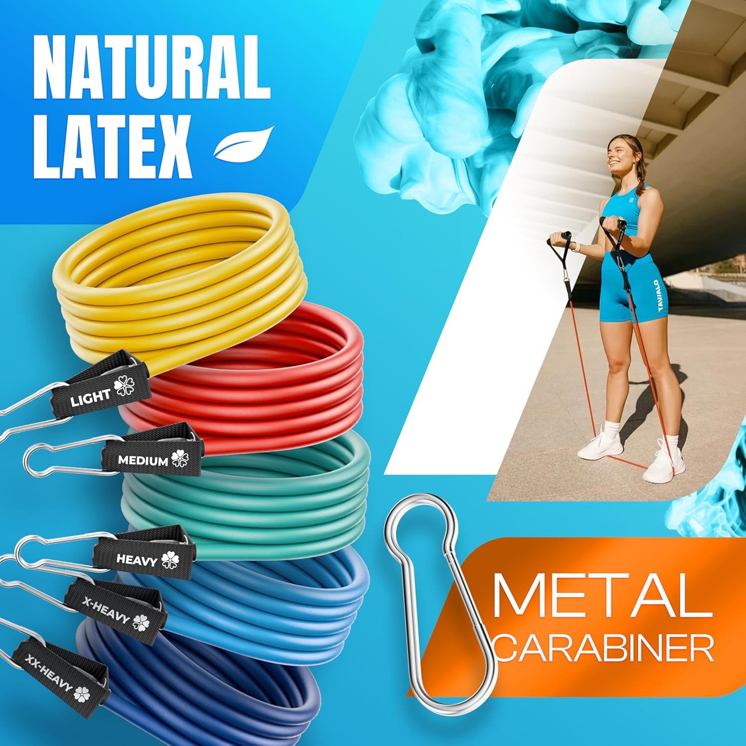TAVIALO Trainingsbänder Widerstandsbänder mit Griff: Fitnessbänder 5er Set für Kraftraining, Türankerbefestigung, Expander Resistance Bands/Fitnessgeräte