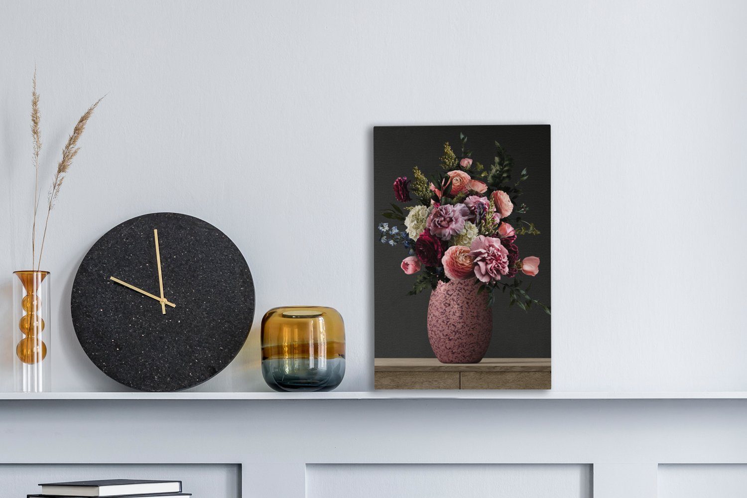 OneMillionCanvasses® Leinwandbild bespannt 20x30 Zackenaufhänger, Vase, fertig Gemälde, inkl. (1 St), cm Farben Leinwandbild Blumen - 