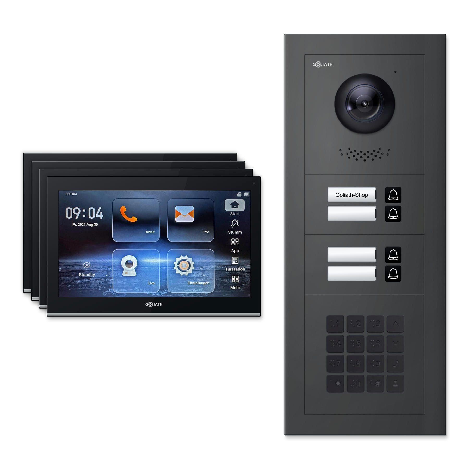 Goliath Intercom Video-Türsprechanlage Goliath IP Video Türsprechanlage: 10-Zoll 4 Familienhaus, Zahlencode, (Privat oder Gewerblich)