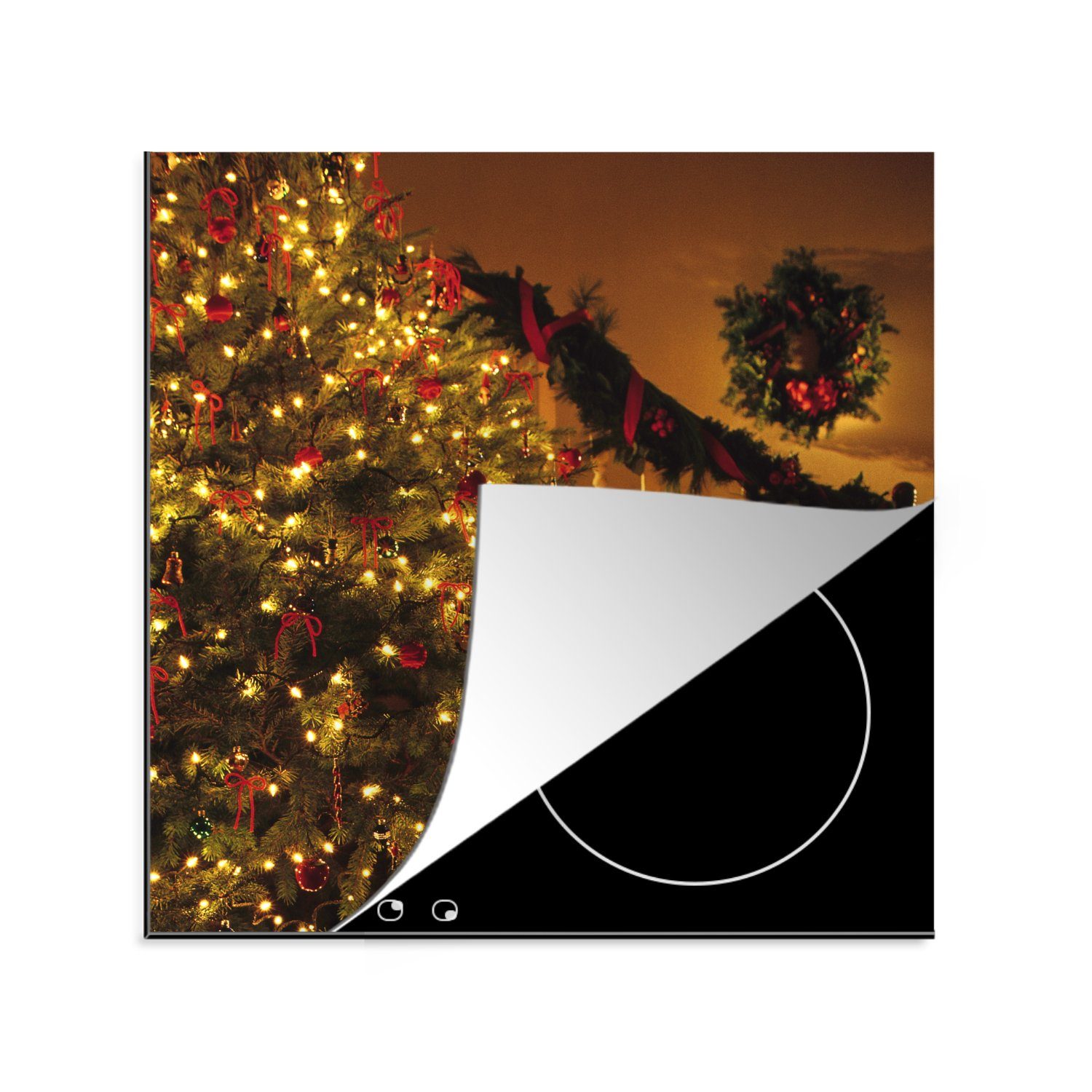 78x78 Weihnachten für Weihnachtsschmuck, küche cm, Weihnachtsbaum - MuchoWow Herdblende-/Abdeckplatte Arbeitsplatte Ceranfeldabdeckung, (1 Vinyl, tlg), -