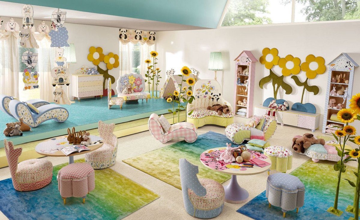 Made Möbel Kinderzimmer - Luxus - Erstklassische Bunt Italy Casa Kindersofa Sofa Sonnenblumen in Padrino - - Kindersofa Qualität Kinderzimmer