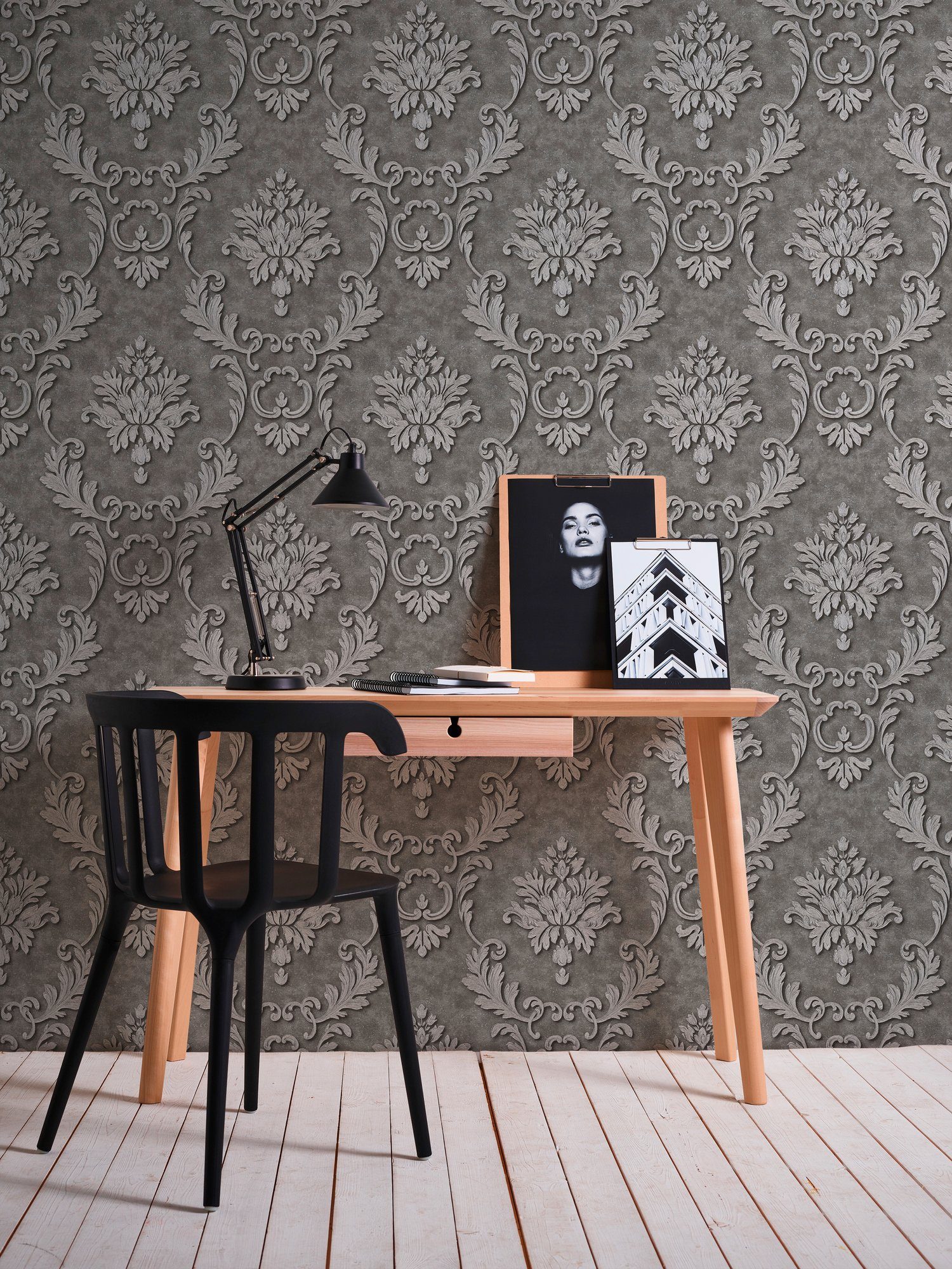 A.S. Création Architects Paper Vliestapete Textil wallpaper, Barock, silberfarben/grau Luxury Metallic Barock Tapete Effekt