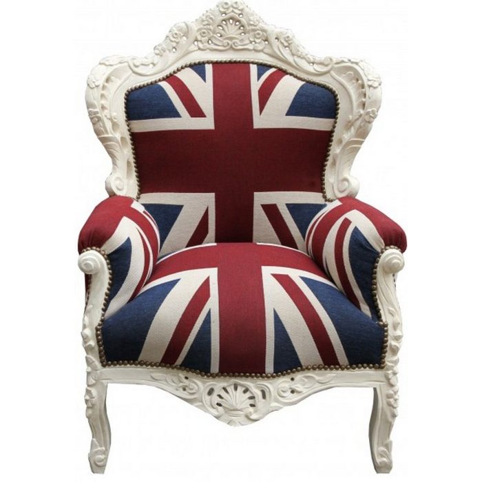 Casa Padrino Sessel Barock Sessel "King" Union Jack / Creme - Möbel Antik Stil - Englische Flagge