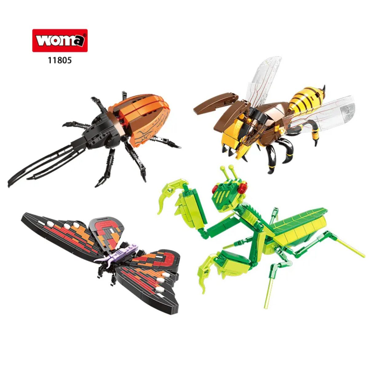 Woma W11805 Spielbausteine, (Tiermodell-Set, 727 St., 4 Insektenmodelle aus insgesamt 727 Teilen), 4 detailreiche Insektenmodelle mit unterschiedlichen Formen und Größen