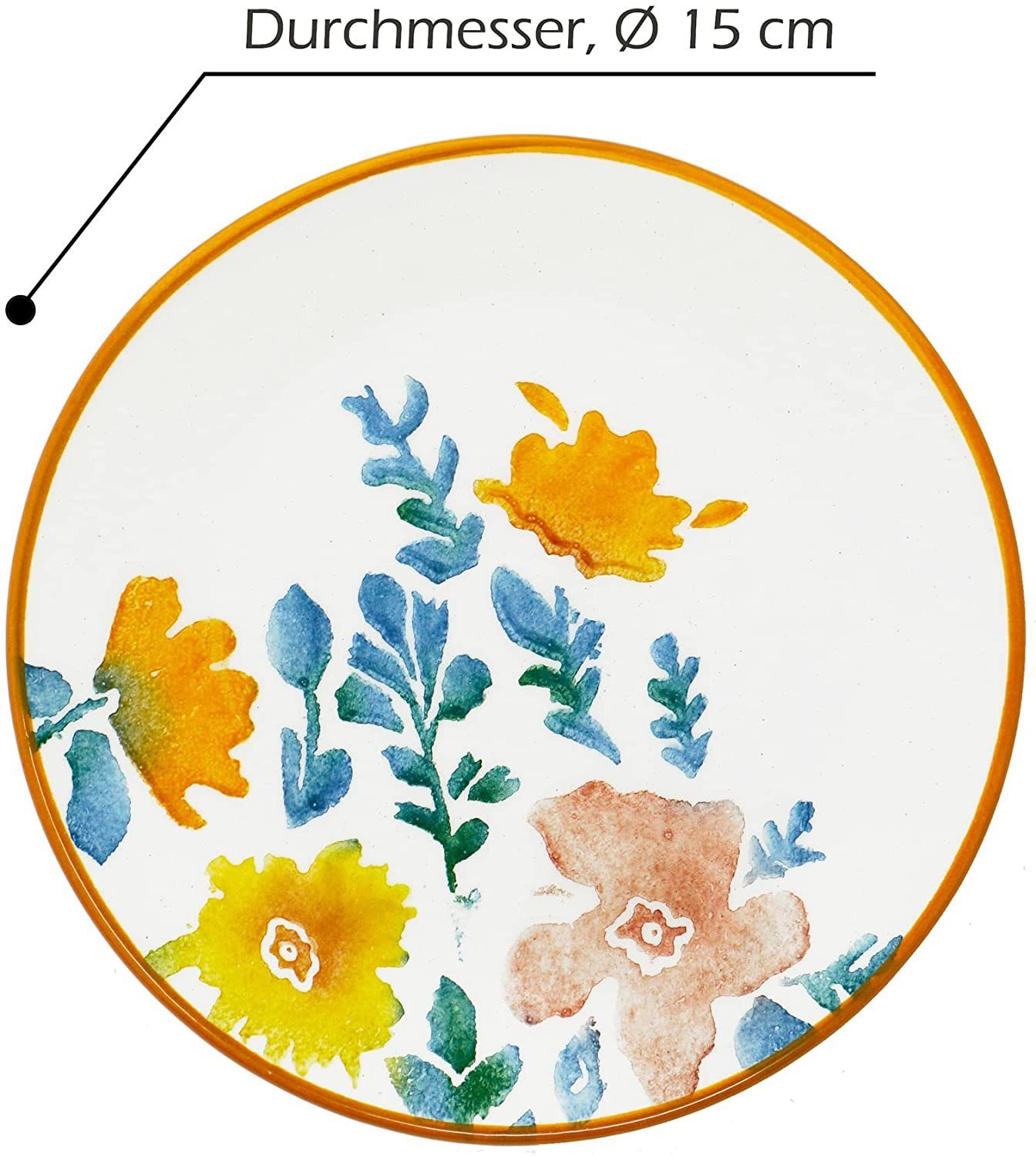 Lashuma Teller Blütenfest, (4 St), Geschirrset Keramik, kleine Servierteller Ø 15 cm