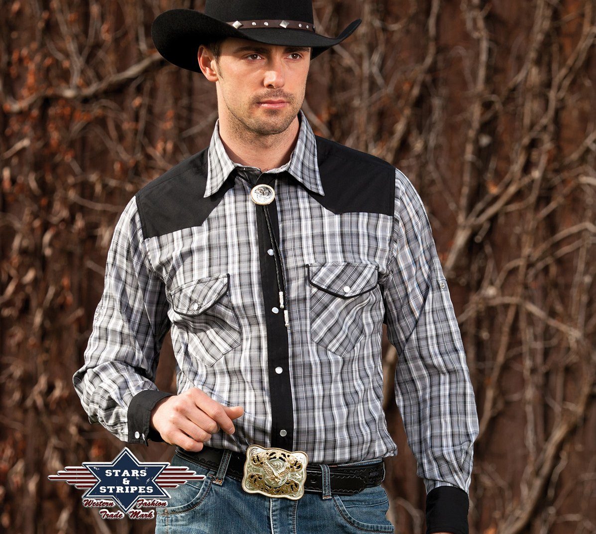 Stars & Stripes Kostüm Herren Westernhemd Brian Cowboy - Stars & Stripes  Westernmode Hemd
