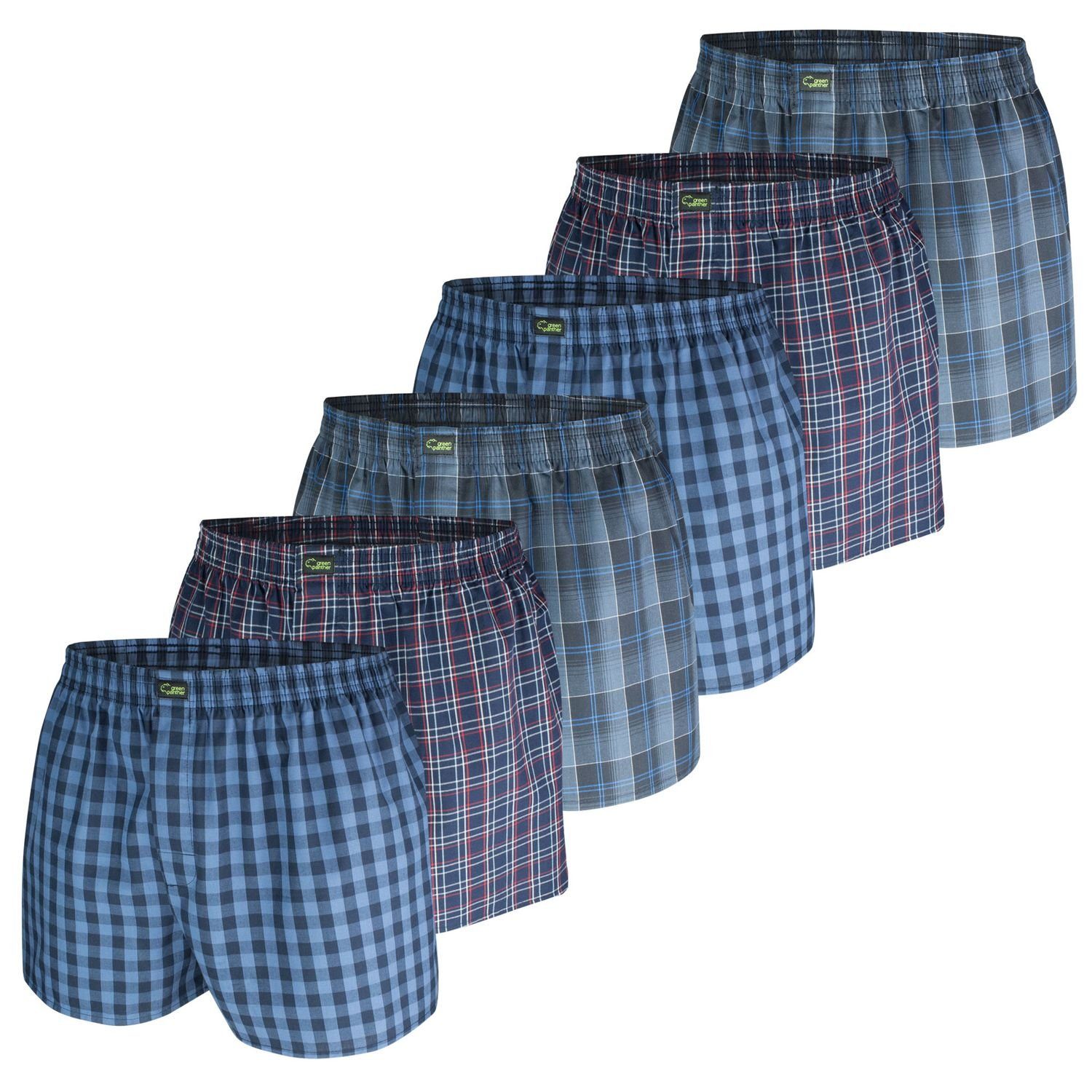 6-St., Pack navy-check 6er Webboxer 444 (6er hautfreundlich strapazierfähig, Set, im kariert panther 6er Basic und Set) green