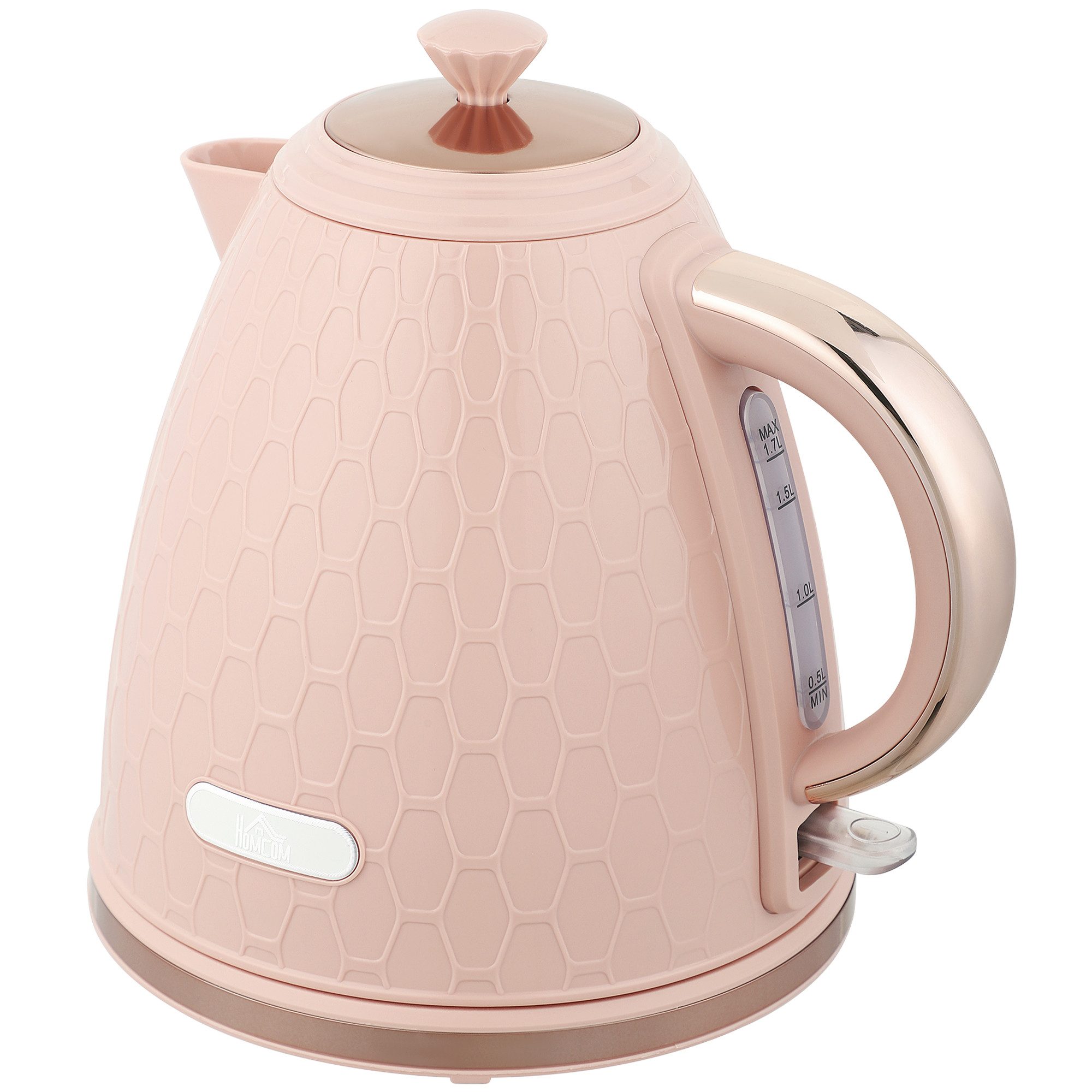 HOMCOM Wasserkocher Schnellkochfunktion, kabellos, Anti-Kalk-Filter, Auto-Abschaltung, 1.7 l, 2200 W, Trockengehschutz, Hellrosa