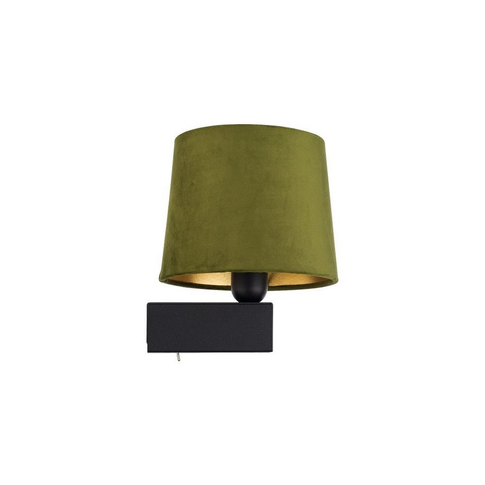 Licht-Erlebnisse Wandleuchte LEONIE, ohne Leuchtmittel, Wandlampe mit  Schalter Stoffschirm in Grün Gold E27 Schlafzimmer