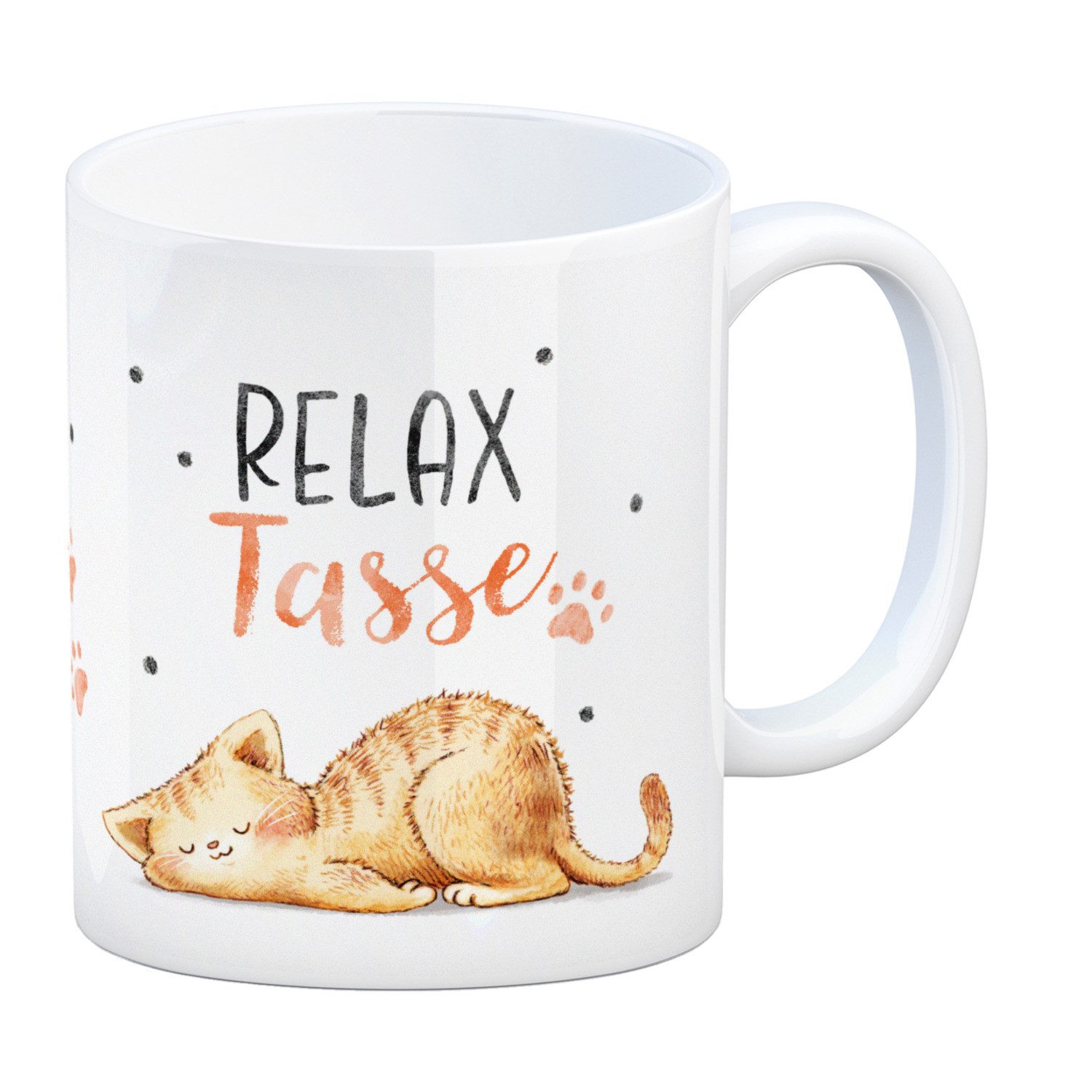 Tasse Relaxte Katze Kaffeebecher mit Spruch Relax Tasse