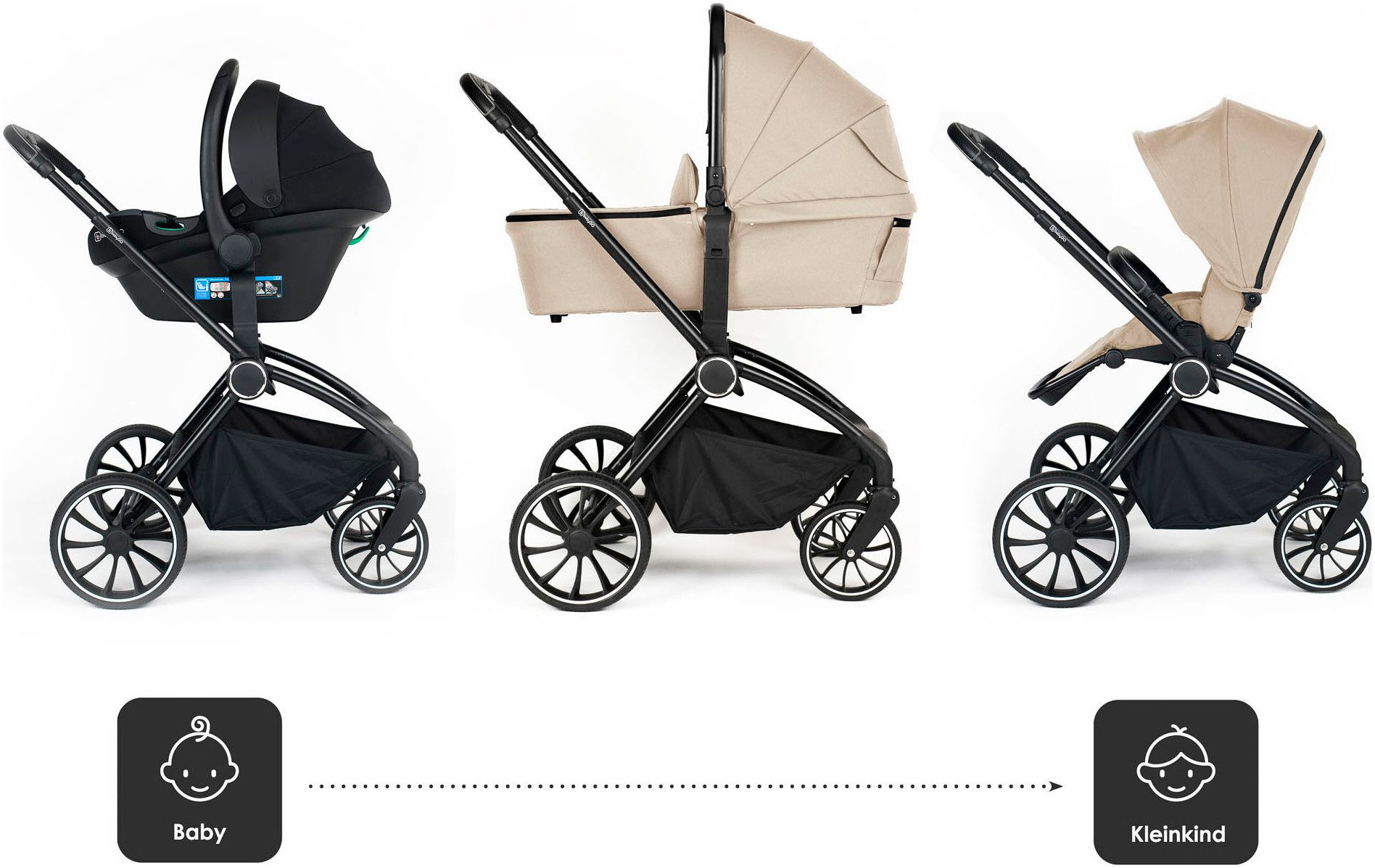 BabyGo Harmony 3-in-1 Combi Stroller (Set), including infant car seat with adapters