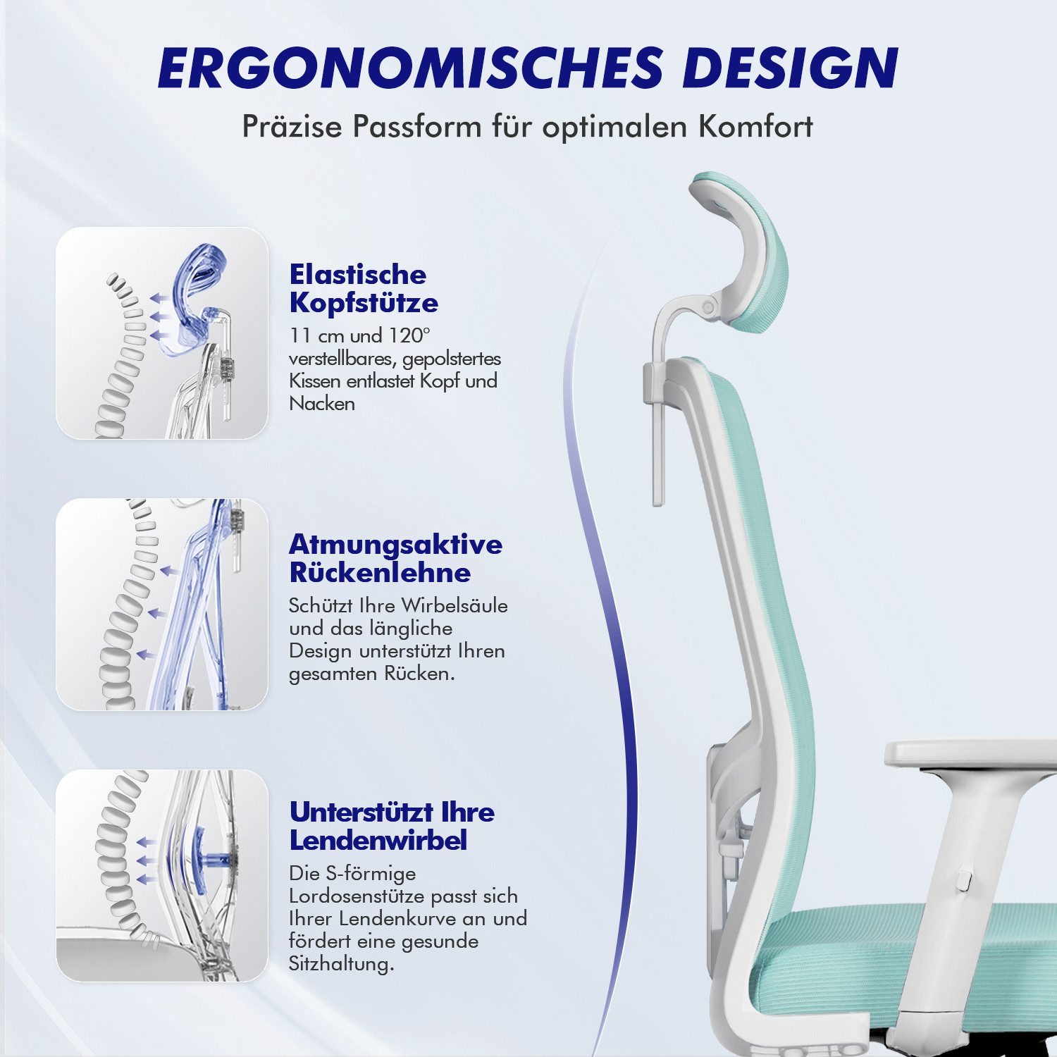 Adormii Bürostuhl bürostuhl ergonomisch, schreibtischstuhl mit verstellbarer Lendenstütze (Ergonomischer bürostuhl mit verstellbaren Armlehnen, büro stuhl bis zu 135° neigbar, ergonomic office chair mit höhenverstellbarer, atmungsaktiv und komfortabel, bürostuhl 200 kg)