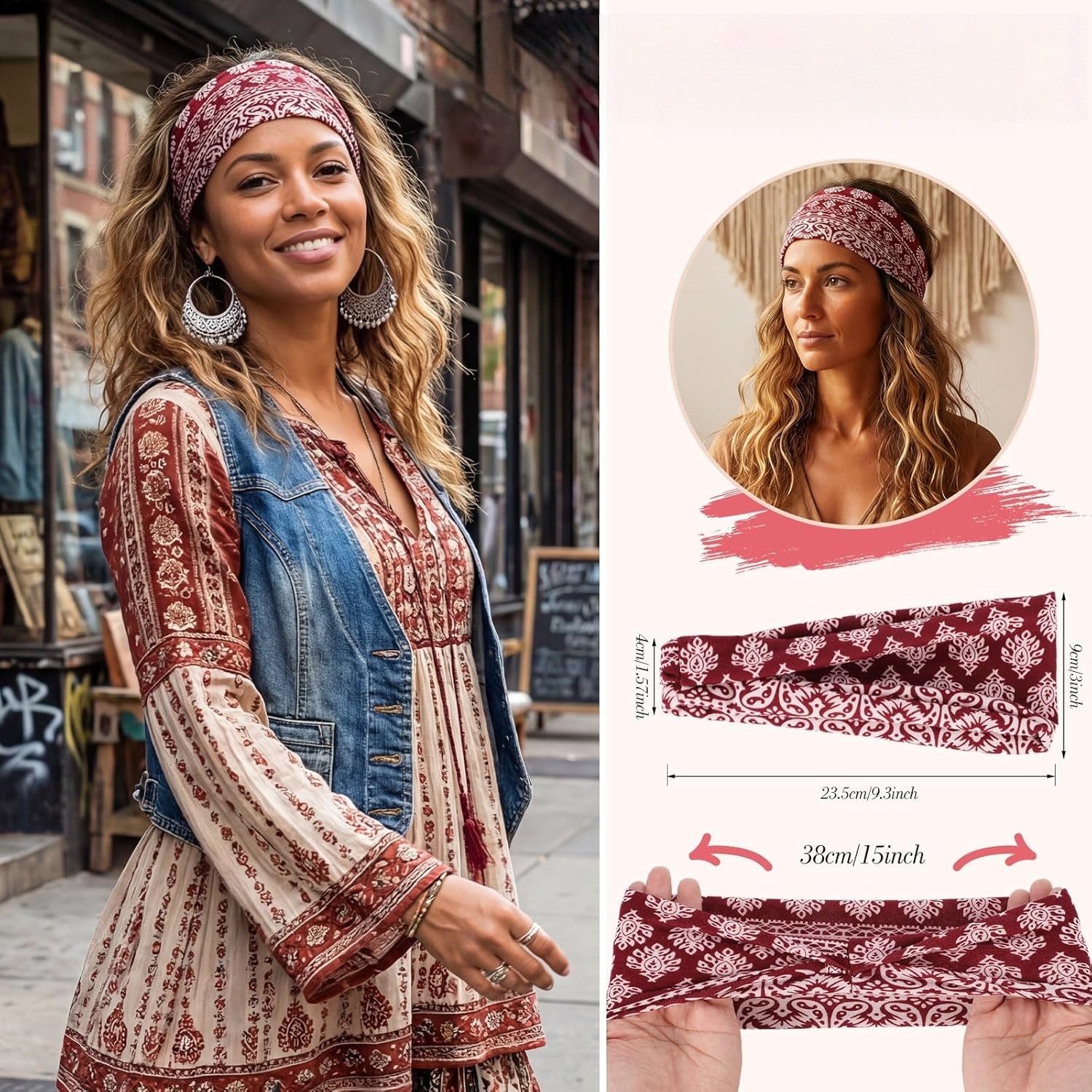 Zaewry Stirnband 8 Stück Haarbänder Damen, Elastisches Stirnband Breites Kopfband Weiches Haarband Mehrfarbig Blumendruck für Lauf Yoga Fitness