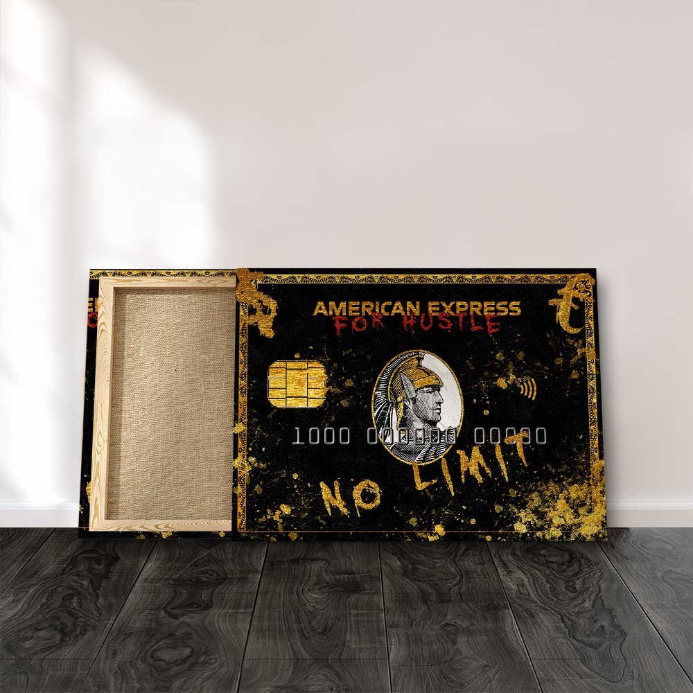 Hustler DOTCOMCANVAS® silberner mit American gold Leinwandbild Leinwandbild premium Rahmen Rahmen schwarz American Express Hustler, Express