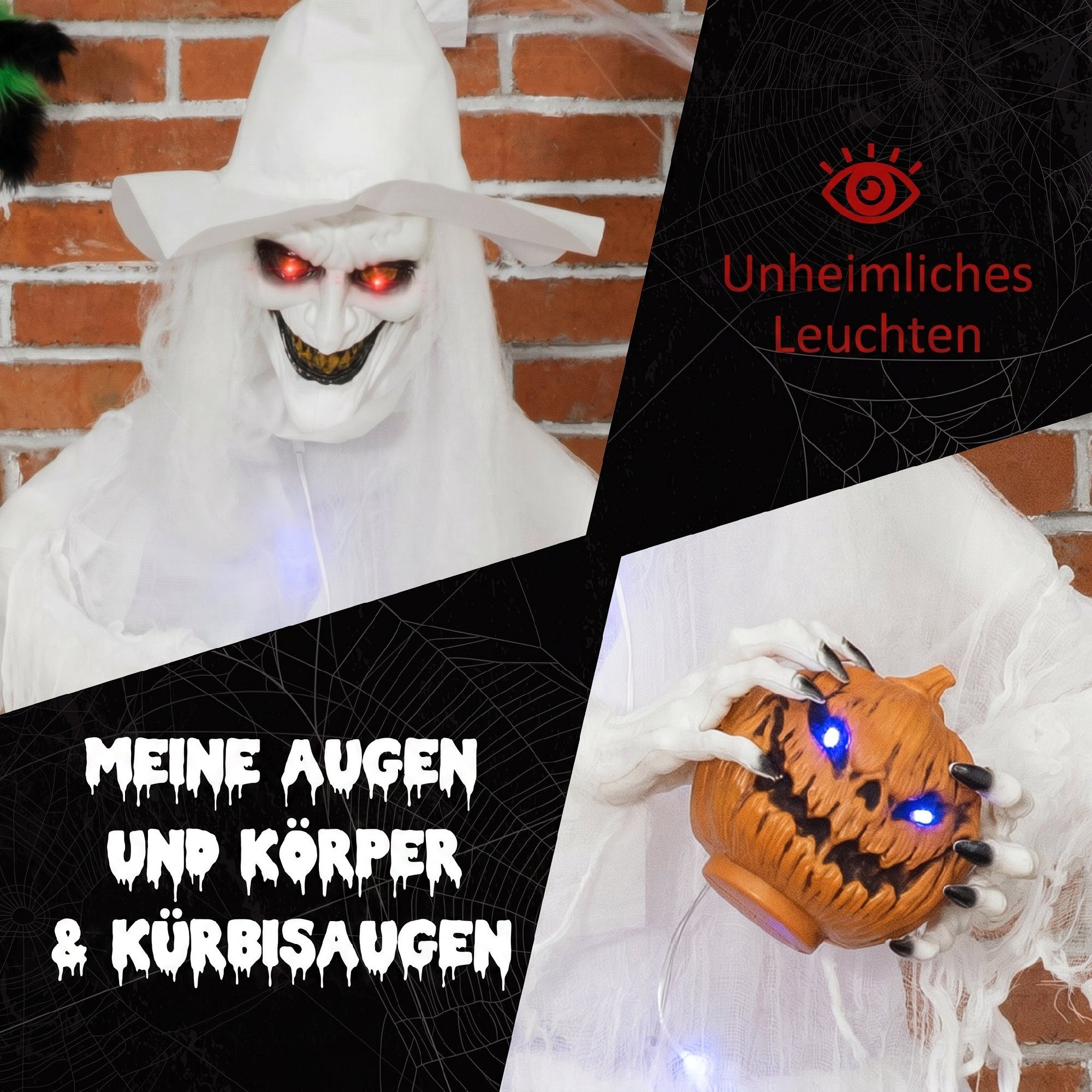 Outsunny Dekofigur Skelett-Geist mit leuchtenden Augen (Set, 1 St., 1-tlg), Leuchtende Augen und Körper, Knopfaktivierung – Bild 4 von 5