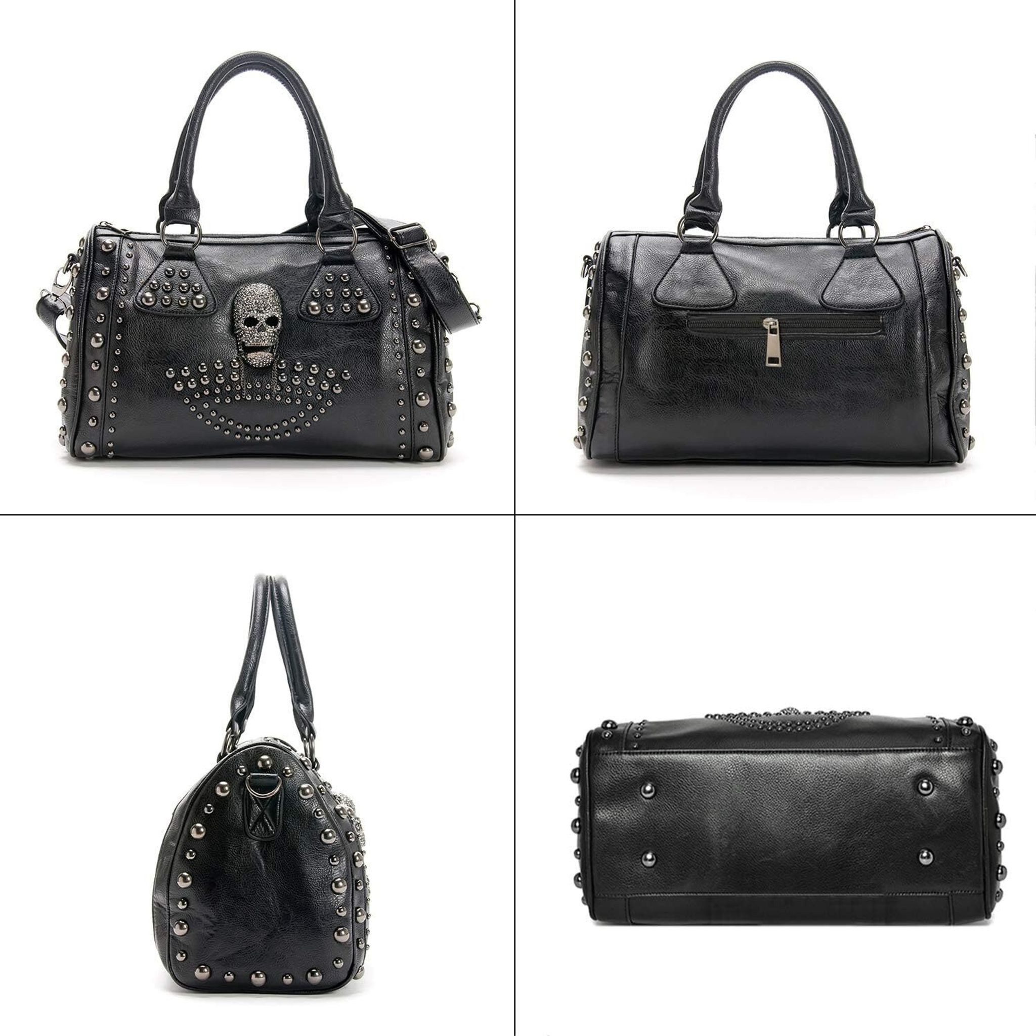 FELIXLEO Schultertasche Damen Gothic Handtasche Schädel Umhängetasche Nieten Doktortasche