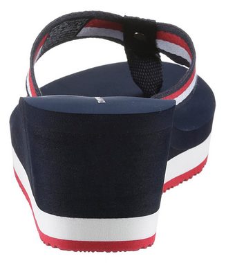 Tommy Hilfiger CORPORATE WEDGE BEACH SANDAL Dianette, Keilabsatz, Sommerschuh, Zehentrenner mit gestreifter Bandage