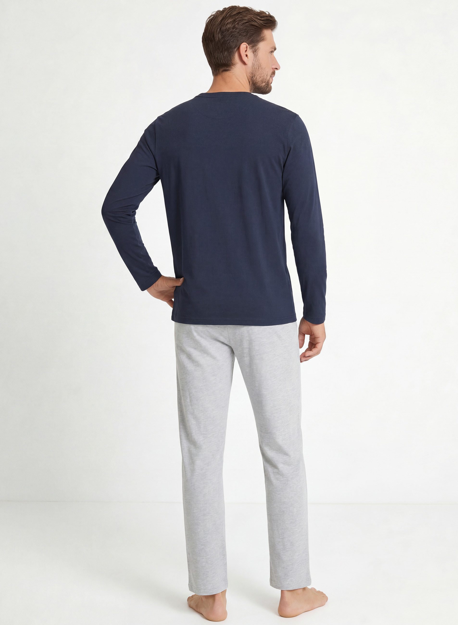 MUSTANG Schlafanzug OLE Short-Set T-Shirt Short kurze Hose Pyjama Schlafkombi (2 tlg) Oberteil navy, Hose graumelange