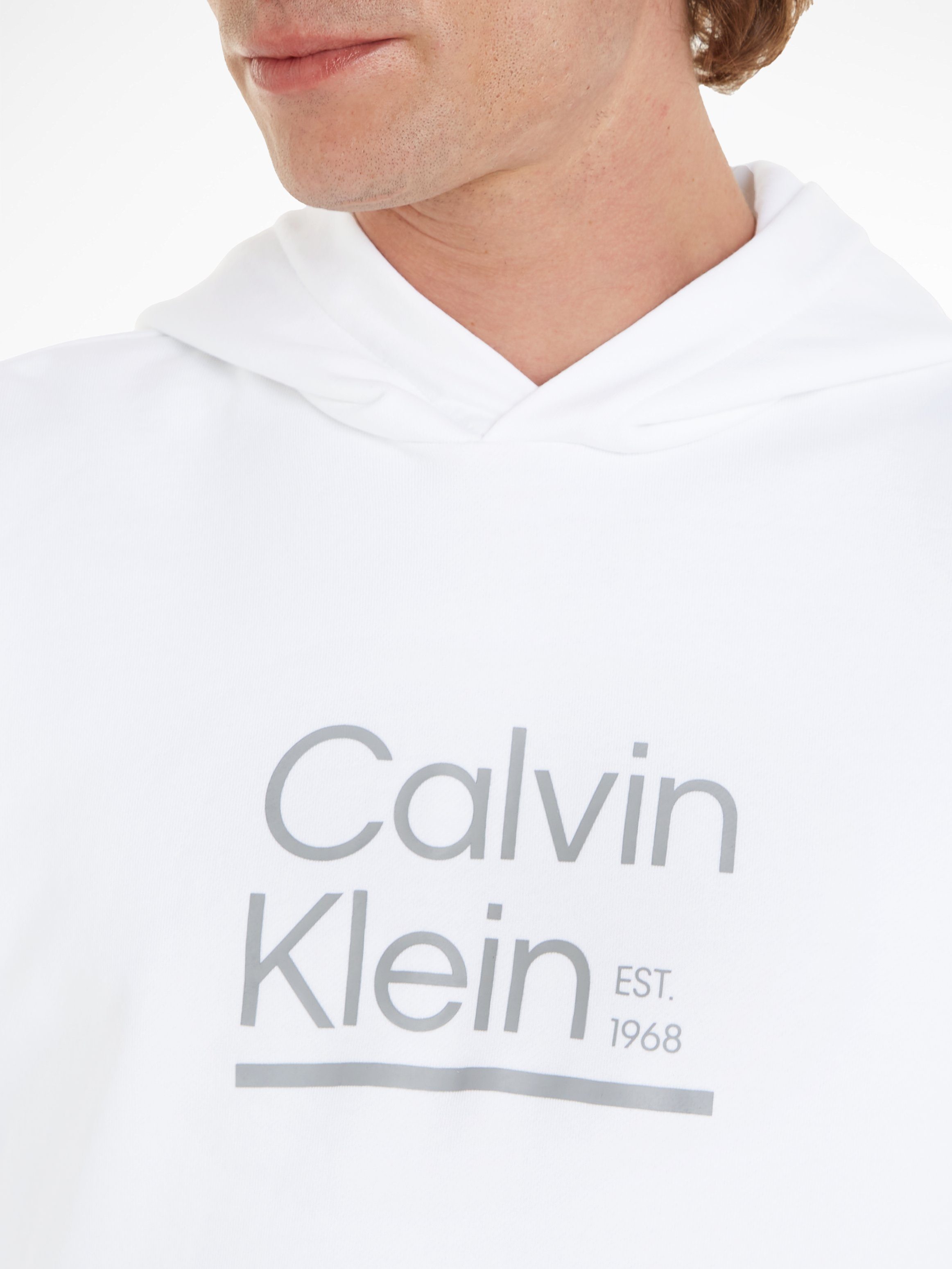 mit HOODIE Kapuzensweatshirt CONTRAST LINE Calvin Logodruck White Klein LOGO Bright