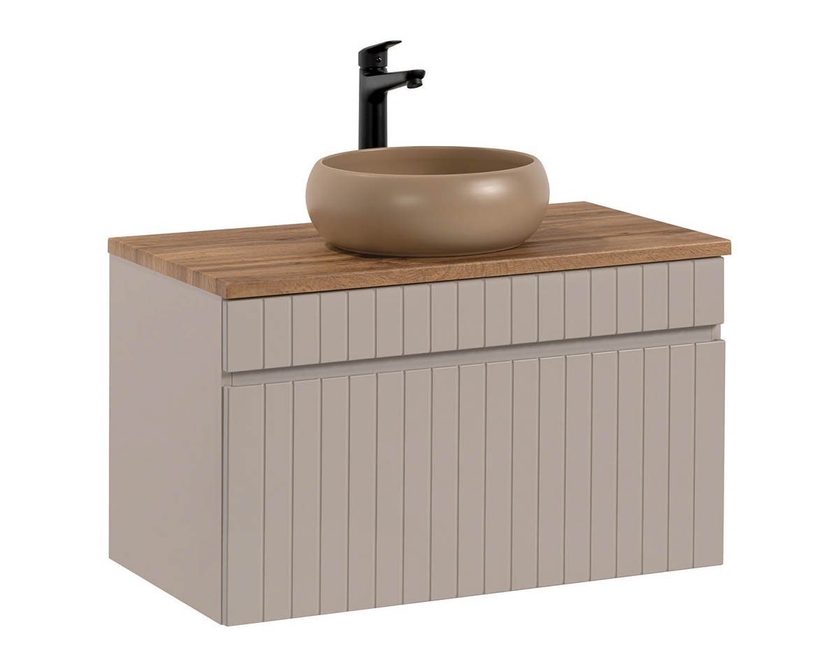 einfachgutemoebel Waschtisch-Set Badezimmer Waschplatz KARATA 80cm, Aufsatzbecken, kaschmir grey, (Badmöbel Set, 1-St., Waschtisch Unterschrank)