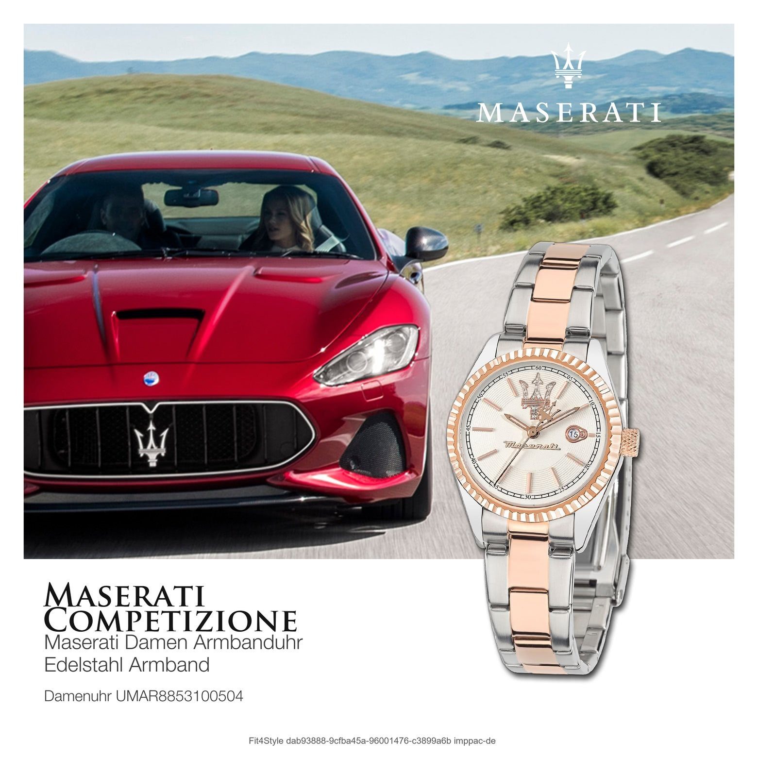 MASERATI Quarzuhr Maserati Damenuhr COMPETIZIONE, (Analoguhr), Damenuhr rund, groß (ca. 39x31,3mm) Edelstahlarmband, Made-In Italy