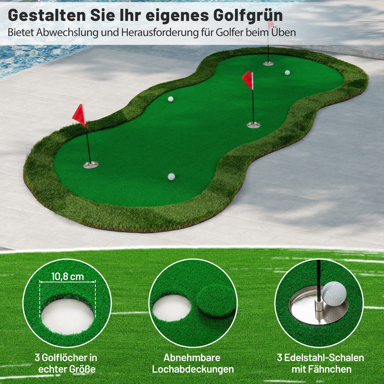 COSTWAY Puttingmatte (1-St), Professionelle Golf-Übungsmatte, 300 x 150cm