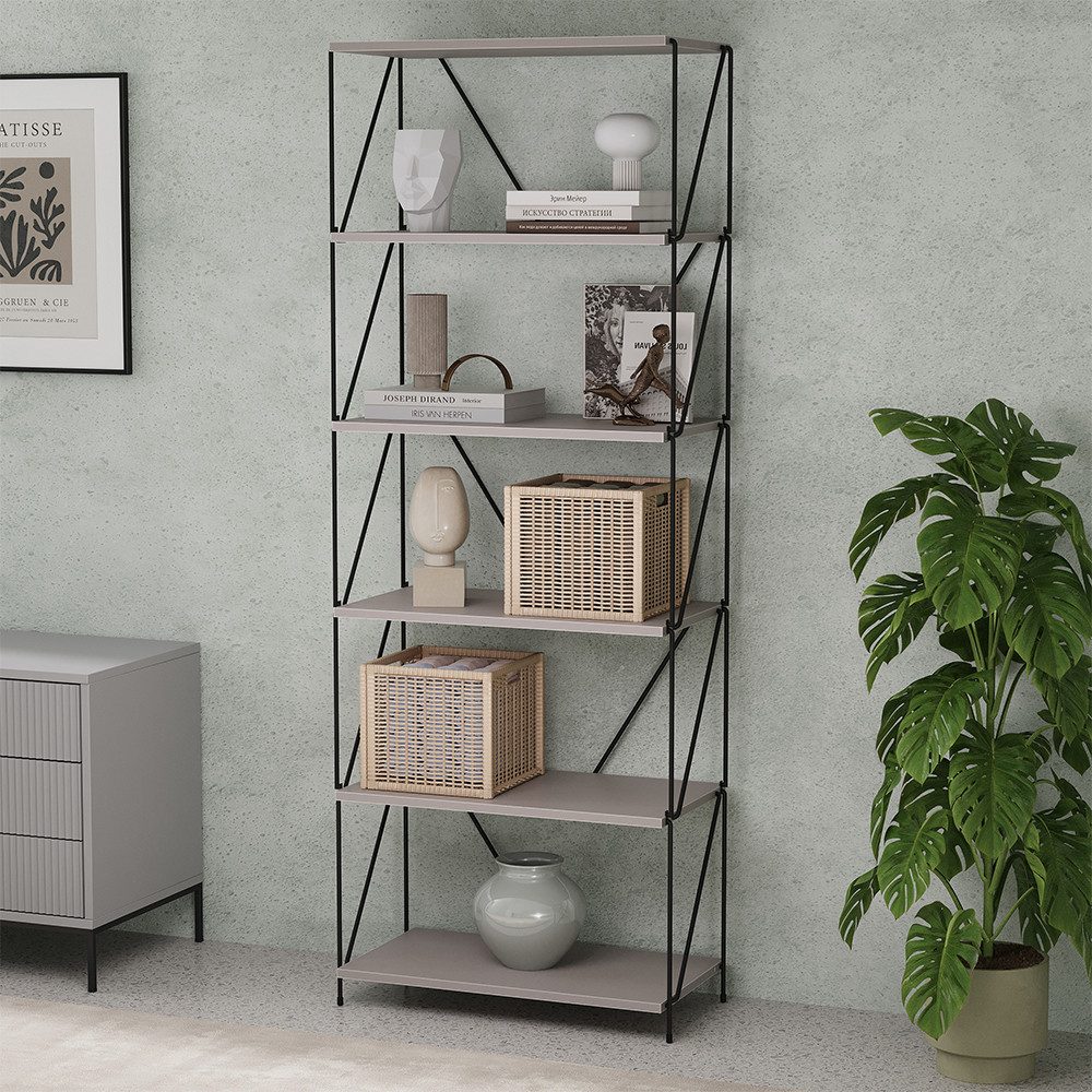 Vicco Bücherregal Ravix, Greige/Schwarz, 60 x 166.5 cm, 1-tlg.