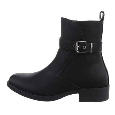 Ital-Design Damen Freizeit Stiefelette Blockabsatz Flache Stiefeletten in Schwarz